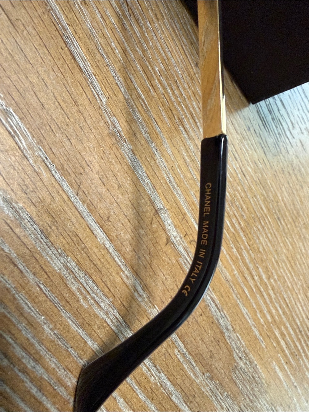 CHANEL Black Rimless Square Sunglasses with Gold Accents - Picture 8 of 9